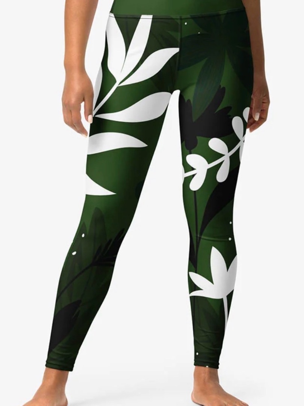 NWOT - Loony Leggings Floral Legs "Night Garden" Green/White
